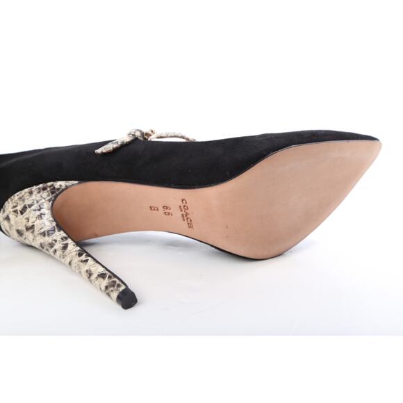 Coach Fulton Black Suede Snake Embossed Leather T-Strap Heels Pumps Size 8.5 B - Picture 15 of 16